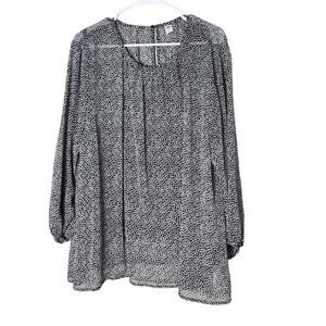 Old Navy Blouse Plus Size XXL Black‎ & White Star Chiffon Long Sleeve